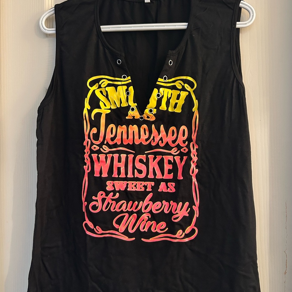 Black Sleeveless Tank Top with Yellow Graphic Design